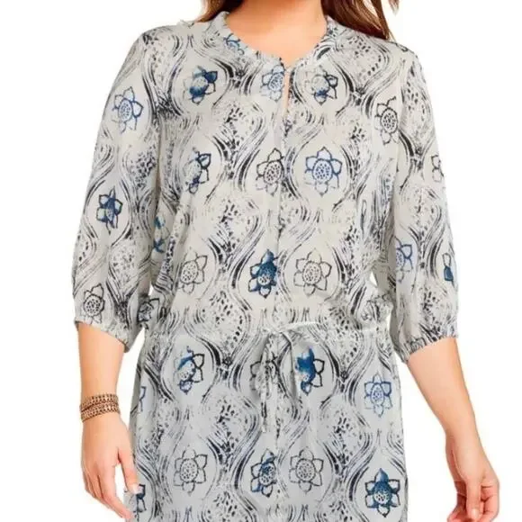 Melissa McCarthy Seven7 White&Blue Floral Tunic Blouse Sz.2X - Picture 3 of 14